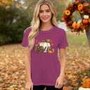 Thanksgiving Shirts for Women Thankful T-Shirt Fall Tee Tops (Pink, L)