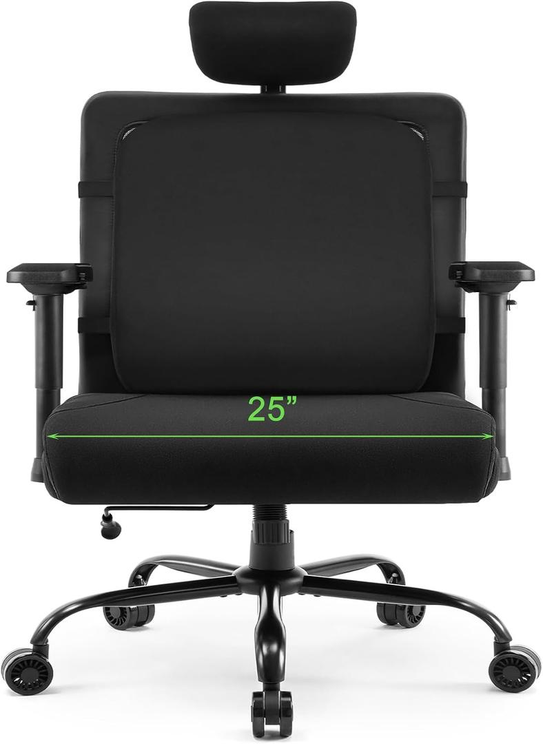Extra Wide Seat Office Chair for Big and Tall 500lbs, with High Back Adjustable Headrest Lumbar Support Arms Wheels Heavy Duty (Breathable Fabric Seat), Large