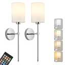 Battery Operated Wall Sconce Set of Two,Wireless Rechargeable Wall Light With Remote Control, Dimmable, 1800K/3000K/4000K/6000K/RGB, Timer, for Living Room, Bedroom, Fireplace, TV, 26.8 Inch, Chrome