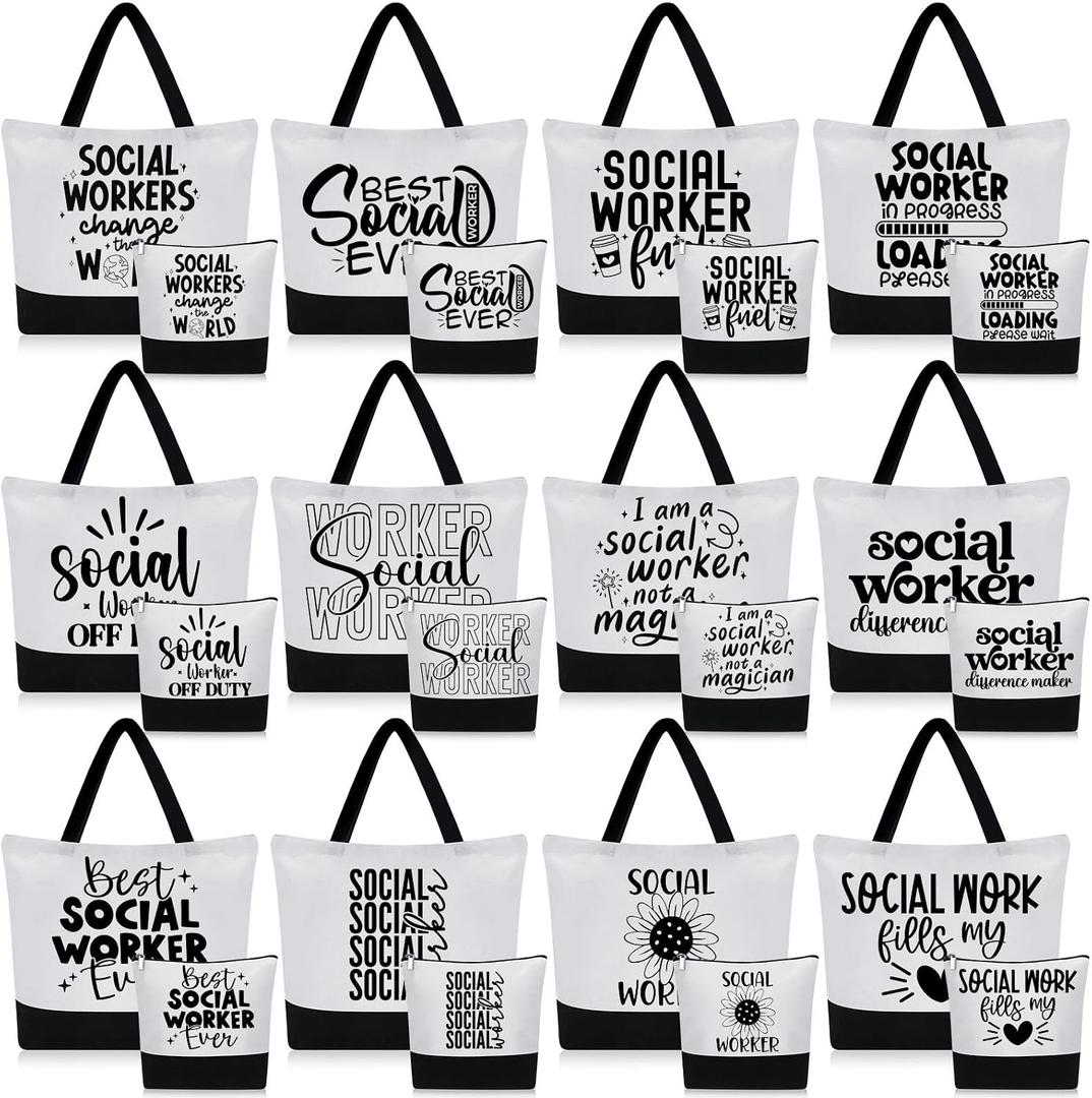 Paterr 24 Pcs Social Worker Appreciation Gift Set Thank You Tote Bag with Makeup Pouch for MSW Students Teacher Nurse