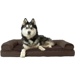 Furhaven Cooling Gel Dog Bed for Large Dogs w/ Removable Bolsters & Washable Cover, For Dogs Up to 95 lbs - Plush & Suede Sofa - Espresso, Jumbo/XL