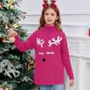 Haloumoning Girls Christmas Sweater Kids Oversized Turtleneck Cute Reindeer Sweaters with Side Slit