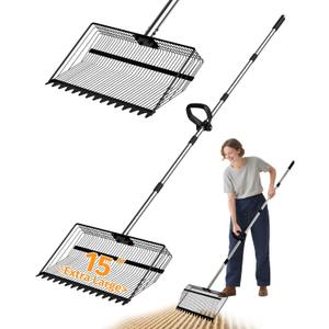2-in-1 Chicken Poop Scooper & Rake, 15" Heavy-Duty Litter Sifter with 3675" Stainless Steel Handle, Sand Sifting Shovel & Cleaning Tool for Chicken Coops and Runs, U.S. Patented