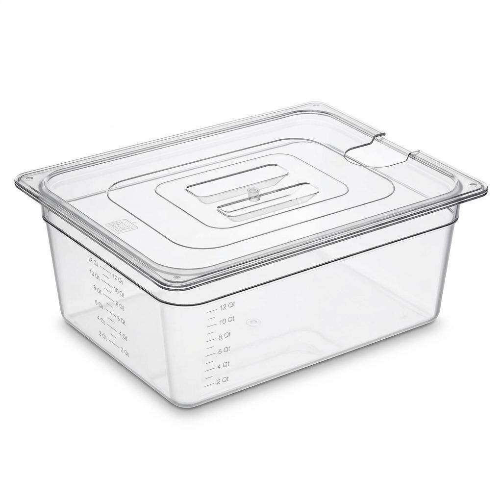 Polycarbonate Food Pans with Lids & Drain Rack, NSF Clear Plastic Food Prep & Buffet Pans for Restaurant, 26 qt