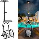 Solar Outdoor Side Table with Light, 52.5'' Waterproof Metal Patio End Table, Solar Powered Accent Table with Auto Light ON/OFF & USB Charging, Pefect for Porch Backyard Poolside Balcony, Black