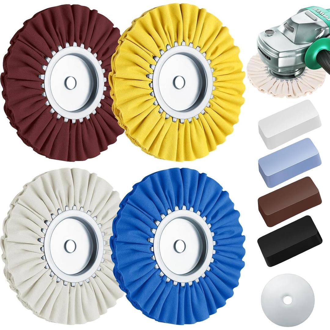 Amylove 8 Inch Airway Buffing Wheels Aluminum Wheel Polishing Kit in Diameter 5/8 Inch Arbor Hole, Polishing Compound and Metal Polish Kit for Angle Grinder(Mixed Color,9 Pcs) Amylove 8 Inch Airway Buffing Wheels Aluminum Wheel Polishing Kit in Diameter 5/8 Inch Arbor Hole, Polishing Compound and Metal Polish Kit for Angle Grinder(Mixed Color,9 Pcs)