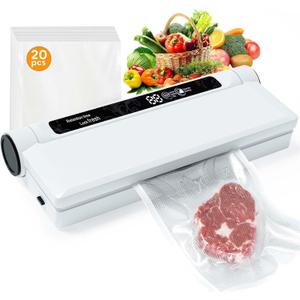 75kpa Food Vacuum Sealer Machine, Dry/Wet Modes, Compact Design, with Led Indicator Lights, 20 Vacuum Sealer Bags, Ideal for Home Kitchen Use