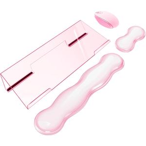 Computer Keyboard Stand Pad with Gel Wrist Rest Keyboard Pad Support with Comfortable Wrist Pad Easy Typing Ergonomic Tilted Acrylic Transparent Keyboard Riser Holder for Desktop Office Home Pink, Large
