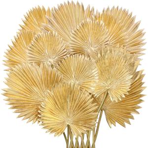 Suncalla 12 Pcs PU Foam Artificial Gold Palm Leaves Faux Palm Tropical Leaves Mixed Sizes Fake Tropical Golden Fronds for DIY Wedding Bouquets Centerpiece Arrangement Anniversary Party Home Decoration
