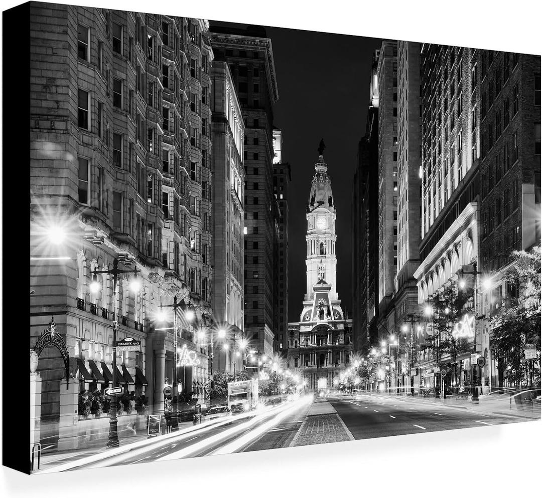 Wrapped Canvas Wall Art - Philippe Hugonnard 'City Hall Philadelphia' Wall Art for Living Room, Bedroom, or Office Dcor - 16x24