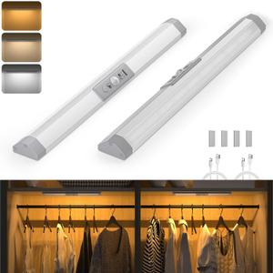 WOBANE Rechargeable Motion Sensor Closet Light3 Color Dimmable LED Bar with Eye Comfort Design Magnetic Mount Wireless Battery Operated LED Lighting for Wardrobe Stairs Pantry Hallway, 12inch, 2PCS