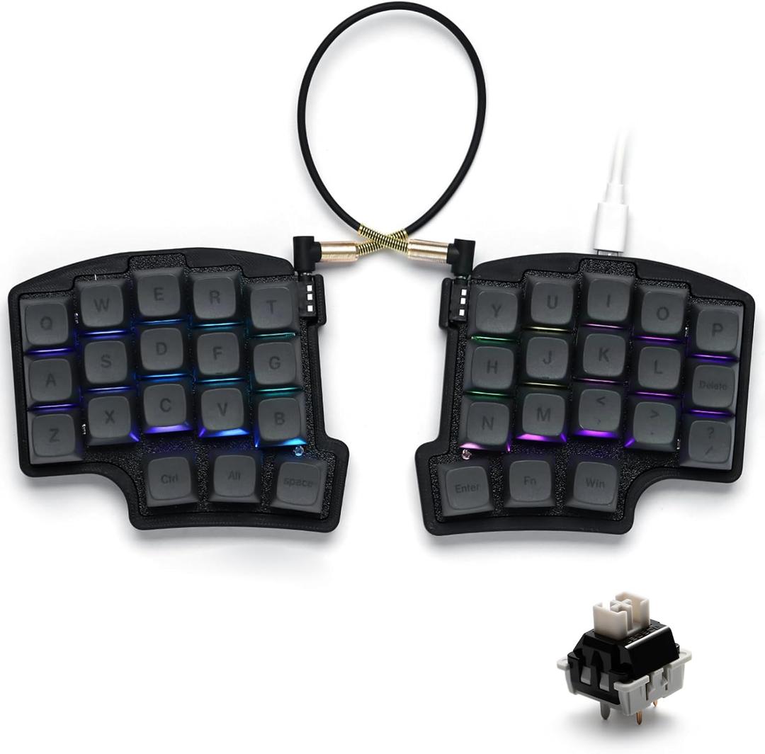 YIVU wired split mechanical keyboard 40% layout 3*5 orthogonal layout PBT keycaps ergonomic Support QMK/VIAL key remapping Hotswappable RGB gaming keyboard Prelubricated linear switches Smooth feel