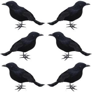 6 PCS Halloween Black Crows,7x4inches Realistic Feathered Ravens Prop for Indoor&Outdoor Foam Black Crow for Halloween Decoration SuppliesLook Ahead 6 PCS