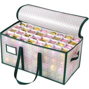 Portable Waterproof Christmas Ornament Storage Box, Large Capacity 128 Slots for 3-Inch Ornaments, Double-Sided Trays with Durable Zippers (Green)