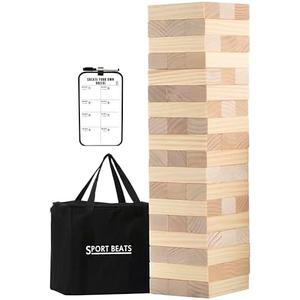 SPORT BEATS Giant Tower Game Outdoor Games 54 Blocks Stacking Game Includes Carry Bag and Scoreboard