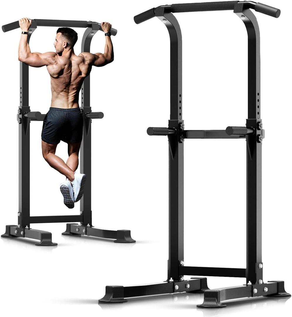 ZENOVA Pull Up Bar Dip Bar Squat Rack Workout Dip Station Height Adjustable Free Standing Chin Up Bar (Black)
