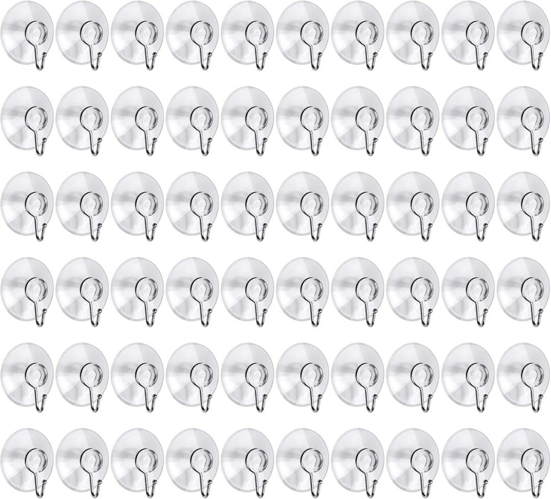 Awpeye 60 Pack Universal Clear PVC Suction Cups with Hooks for Shower, Window, Kitchen, Bathroom, Wall, Glass