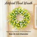 24 Inch whiteYellow Artificial Forsythia Silk Front Door Wreath | Elegant whiteYellow silk flower summer wreath, decor for wall, farmhouse indoor & outdoor home decoration