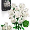 IATOM White Rose Bouquet Building Set, 12Pcs Wedding Flower Botanical Collection for Adult, Valentine's Day Gift for Her/Girlfriend/Mom/Wife/Couple, Boho Modern Home Office Table Centerpiece Decor