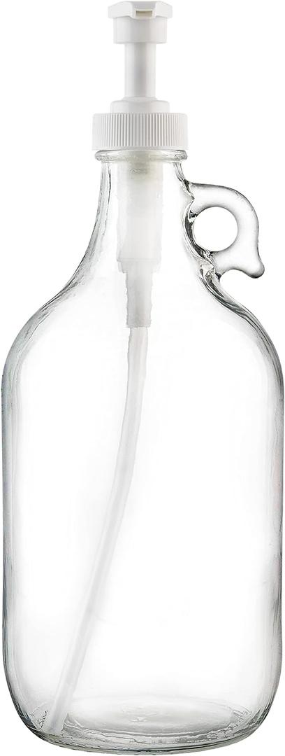 kitchentoolz Half Gallon Glass Laundry Detergent Dispenser- Large Jug with Pump for Liquid Laundry Soap Dispenser, Fabric Softener, Syrup Pump - 64 oz - Made in USA