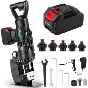 NEWTRY 1800W Cordless Hydraulic Hole Puncher + 2 Battery 3.0Ah Electric Hydraulic Hole Puncher 110V Angle Steel Punching Machine 1/4"-4/5" Metal Hole Punch for Angle Channel Steel Iron Aluminum,etc