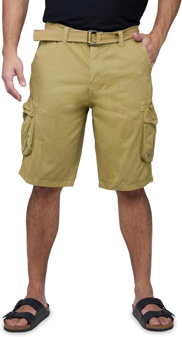 X RAY RAW X Mens Belted Cargo Shorts, Relaxed Fit Casual Knee Length Cargo Shorts for Men (Big and Tall Shorts for Men) (32, Hidden Snap Pocket - Khaki)