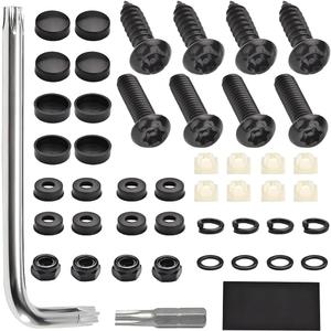 HZEL Car License Plate Screws Kits, Stainless Steel Anti-Theft Rustproof Vehicle License Plates Screws Fastener Nut Caps, Automotive Tag Mounting Hardware, Universal Fit (Black)