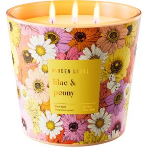 Hidden Label Lilac & Peony Scented Candle, 3 Wick Large Candles for Home, 30oz Natural Soy Candles for Home Scented,100 Hour Burn Time, Long Lasting Highly Scented Luxury Candle Gift