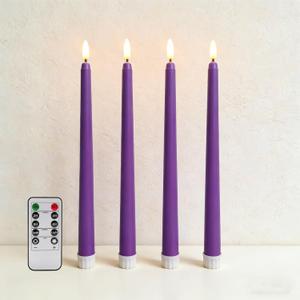 Purple Flameless Taper Candles with Remote, Battery Powered LED Candlesticks Flickering Home Decor Set of 4
