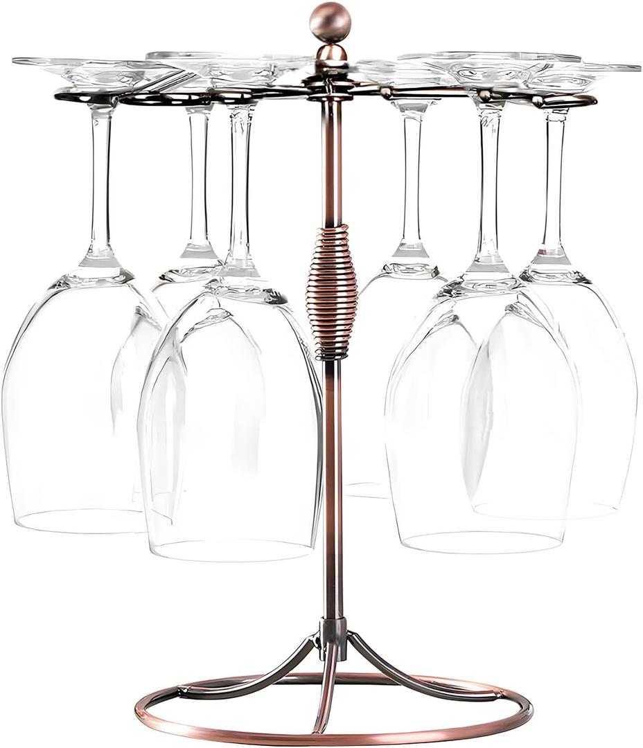GeLive Bronze Wine Glass Holder Stand, Antiqued Countertop Freestanding Stemware Drying Rack, Artistic Tabletop Glass Display Hanger With 6 Hooks for Home and Bar Storage
