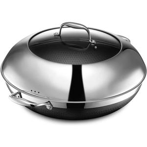 HexClad Hybrid Nonstick 14-Inch Wok with Stainless Steel Lid, Stay-Cool Handles, Dishwasher-Friendly, Oven-Safe Up to 900F, Induction Ready, Compatible with All Cooktops