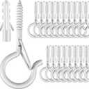 25 PCS Screw-in Hooks for Outdoor String Lights, Q Hangers Hooks Outdoor for Outside, Swivel Hanging Basket Patio Light Hooks with Safe Buckle Screw in Planter Eye Hook for Wall Ceiling, White