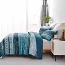 WONGS BEDDING Boho King Quilt Set, Blue Bohemian King Quilt Bedding Set, Lightweight Microfiber Bed Decor Bedspread for All Season 103"x90"(3 Pieces)