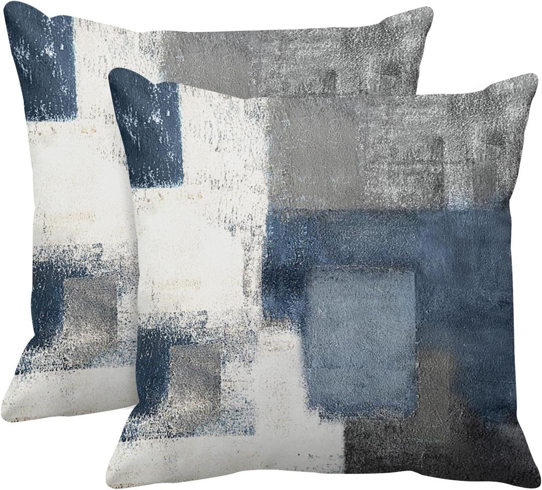 Emvency Set of 2 Throw Pillow Covers Modern Abstract Painting Blue White and Gray Decorative Sofa Pillow Cases Home Decor Standard Square 24x24 Inches Pillowcases