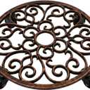 Cast Iron Plant Caddy with Wheels, Heavy Duty Rolling Flower Pot Stand, Decorative Victorian Style Plant Dolly for Indoor Outdoor Use