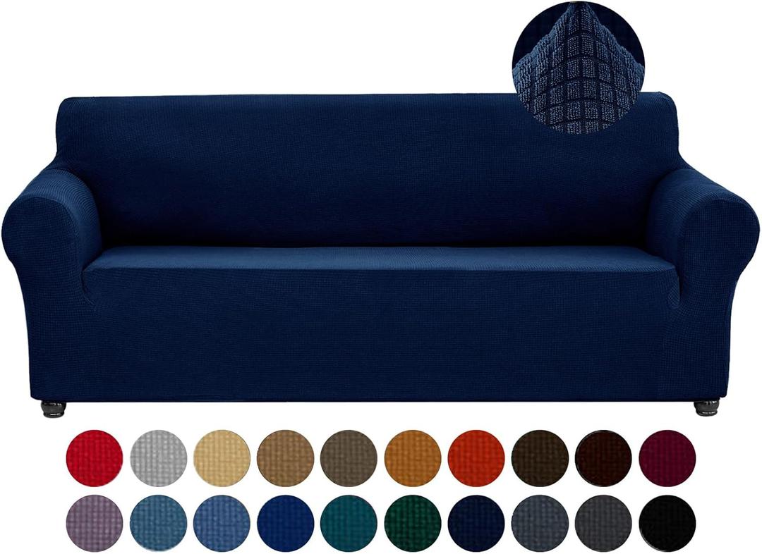 Joccun Stretch Couch Cover Slipcovers, 1-Piece Sofa Covers for 3 Cushion Couch Spandex Jacquard Washable Furniture Protector Cover for Living Room,Kids,Pets(Sofa,Navy) (Large78"-94")