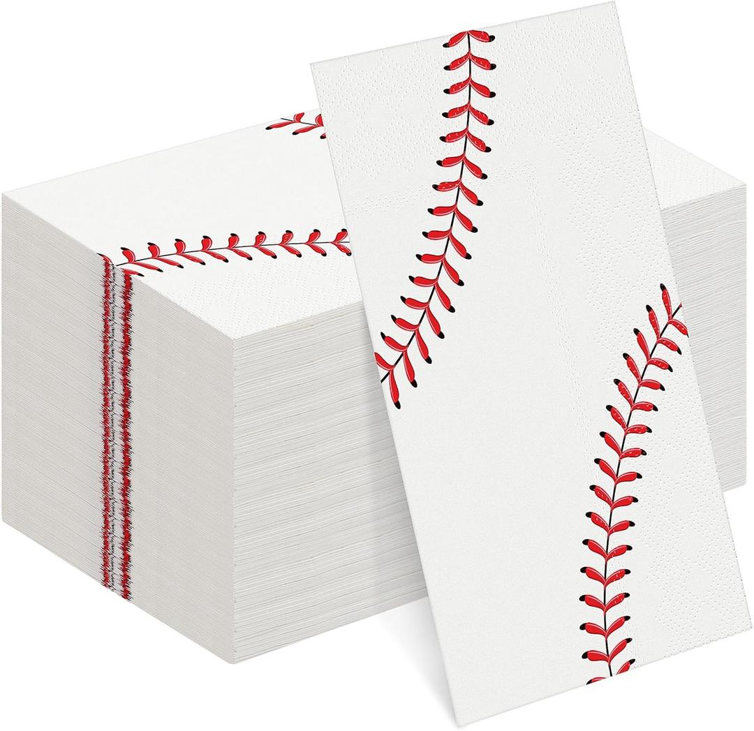 Kochorie 96 Pieces Baseball Napkins 7.8 x 4.3 Inches Paper Baseball Party Decorations Disposable Baseball Themed Party Supplies Baseball Pattern Cocktail Napkins for Baseball Party Sports Birthday