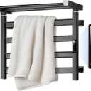 Art&Metalos Wall Mounted Towel Warmer, Minimalist 4-Bar Electric Heated Rack with Top Shelf Storage, Plug-in LED Display, Matte Black Finish for Modern Home & Small Apartment