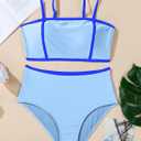Herseas Women's 2 Pieces Colorblock Bikini Sets Square Neck Swimsuit Adjustable Spaghetti Straps Bathing Suit (Blue, L)