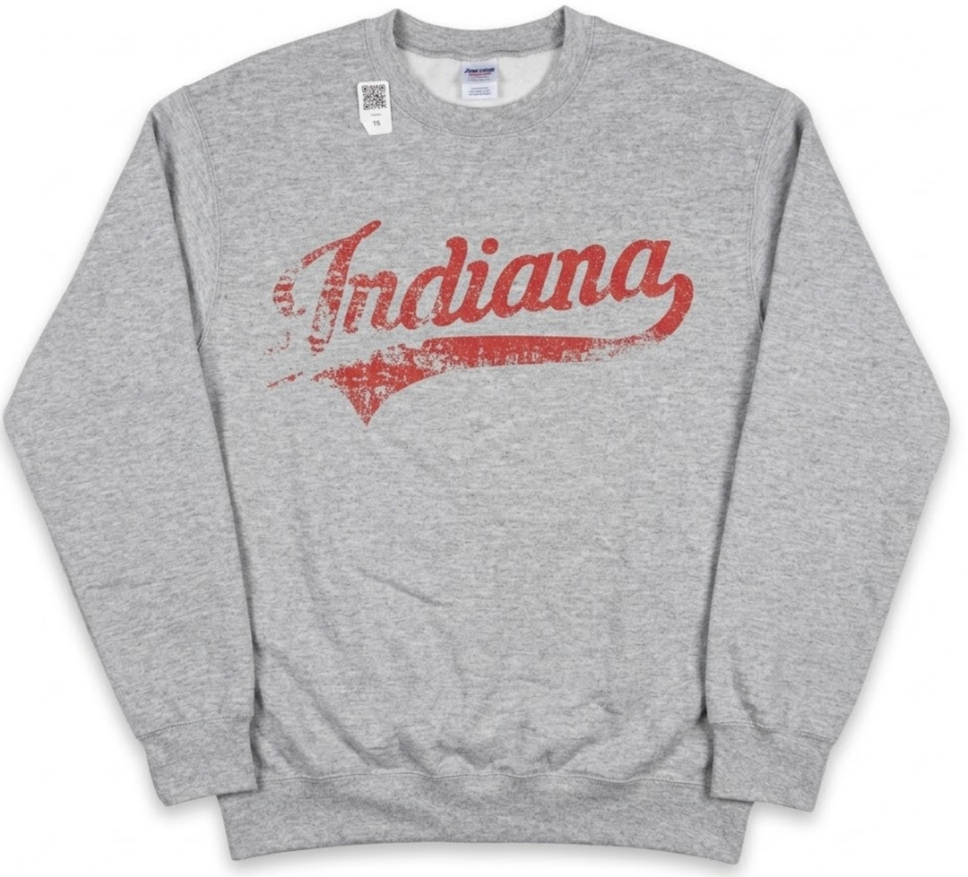 Vintage Indiana Hoosier State Distressed Pride apparel Sweatshirt, L, Grey