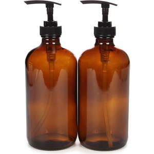Vivaplex, 2, Large, 16 oz, Empty, Amber Glass Bottles with Black Lotion Pumps