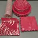 200Pcs Hot Pink Party Plates and Napkins, 9’’ Disposable Scalloped Hot Pink Paper Plates and 7’’ Hot Pink Dessert Plates Cups Napkins Forks Party Supplies for Birthday Party Decorations, Serves 40, 40SET