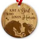 3 x Girl Loves Horses Christmas Ornament 2025 - Wooden Themed Ornament, Horse Tree Decoration - Rustic Farmhouse Decor, Animal Xmas Holiday Keepsake, Idea for Girl, Horse Lovers
