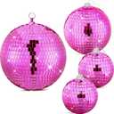 Nuenen 4 Pcs Large Pink Disco Ball Hot Pink Disco Night Accessories Party Decoration 70s Themed Mirror Hanging Balls Ornament for Wedding Birthday Room Home Dj Photo Props Backgdrop(8", 6", 4")