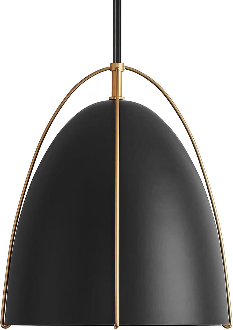 Black Dome Pendant Light 3 Light Socket Large Pendant Light Fixture with Adjustable Pendant Rod 12in Black Gold Pendant Lighting for Kitchen Island Dining Room Kitchen Sink, E26