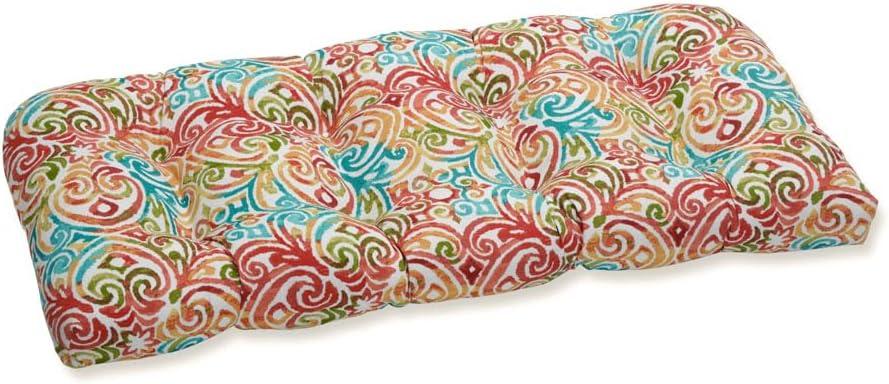 Pillow Perfect Outdoor/Indoor Corinthian Dapple Tufted Loveseat Cushion, 44" x 19", Blue, 2 Pack