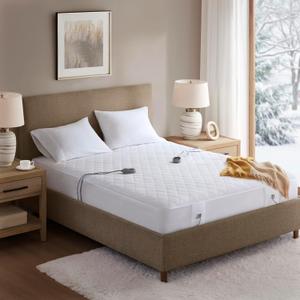 Beautyrest Cotton Blend Heated Mattress Pad Secure Comfort Technology - Luxury Quilted Electric Mattress Pad with Deep Pocket - 5-Setting Heat Controllers, Cal King, White | Breathable Electric Mattress Pad With Dual Controller, 5 Heat Settings & Auto Shut Off, UL Certified & Machine Washable