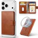 SHIELDON for MagSafe Wallet Genuine Leather Strong Magnetic Card Holder, Slim RFID Blocking 6 Card Slots Compatible with iPhone 17/16/15/14/13/12 Series & Magnetic Case Men Women - Retro Brown