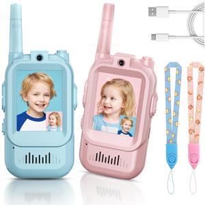 Video Walkie Talkies for Kids, Handheld 2 Pack Rechargeable Video Intercom Kids Walkies Talkies, Indoor Outdoor Toys for Family Games, Outside, Camping, Hiking for Boys Girls Ages 3-12 (Blue/Pink)