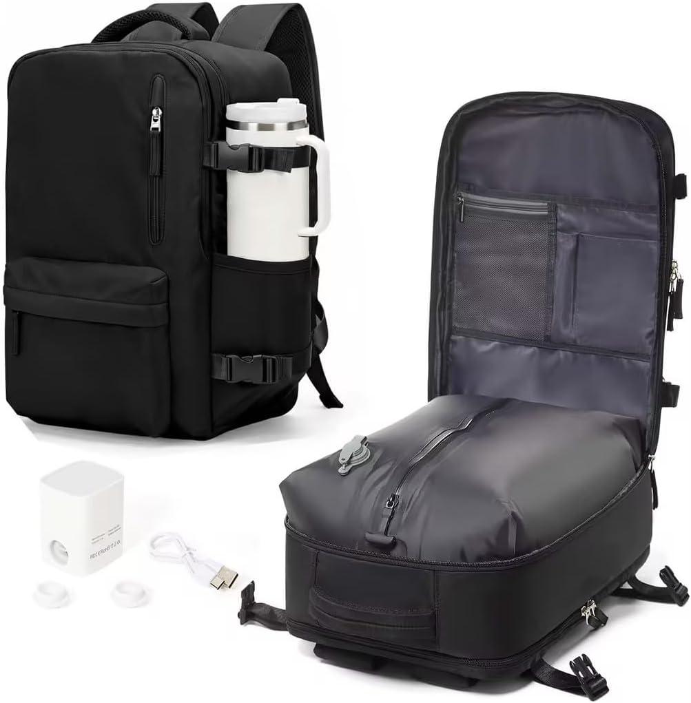 WONHOX Large Travel Backpack Carry on Flight Approved Laptop Work Business Backpack for Women Men Mochila de Viaje (A90-black)